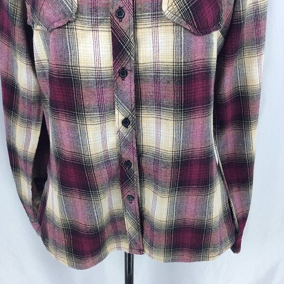 BTC Bay Trading Co Plaid Flannel Shirt Women Size Medium Long Sleeve Button Down - Picture 6 of 9